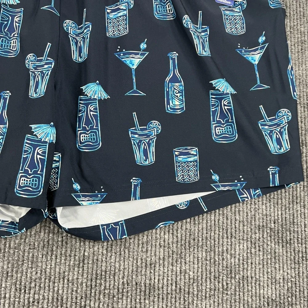 Caribbean‎ Swim Shorts Mens 4XB Big Blue Geometric Lined Ocean Beach Pool New